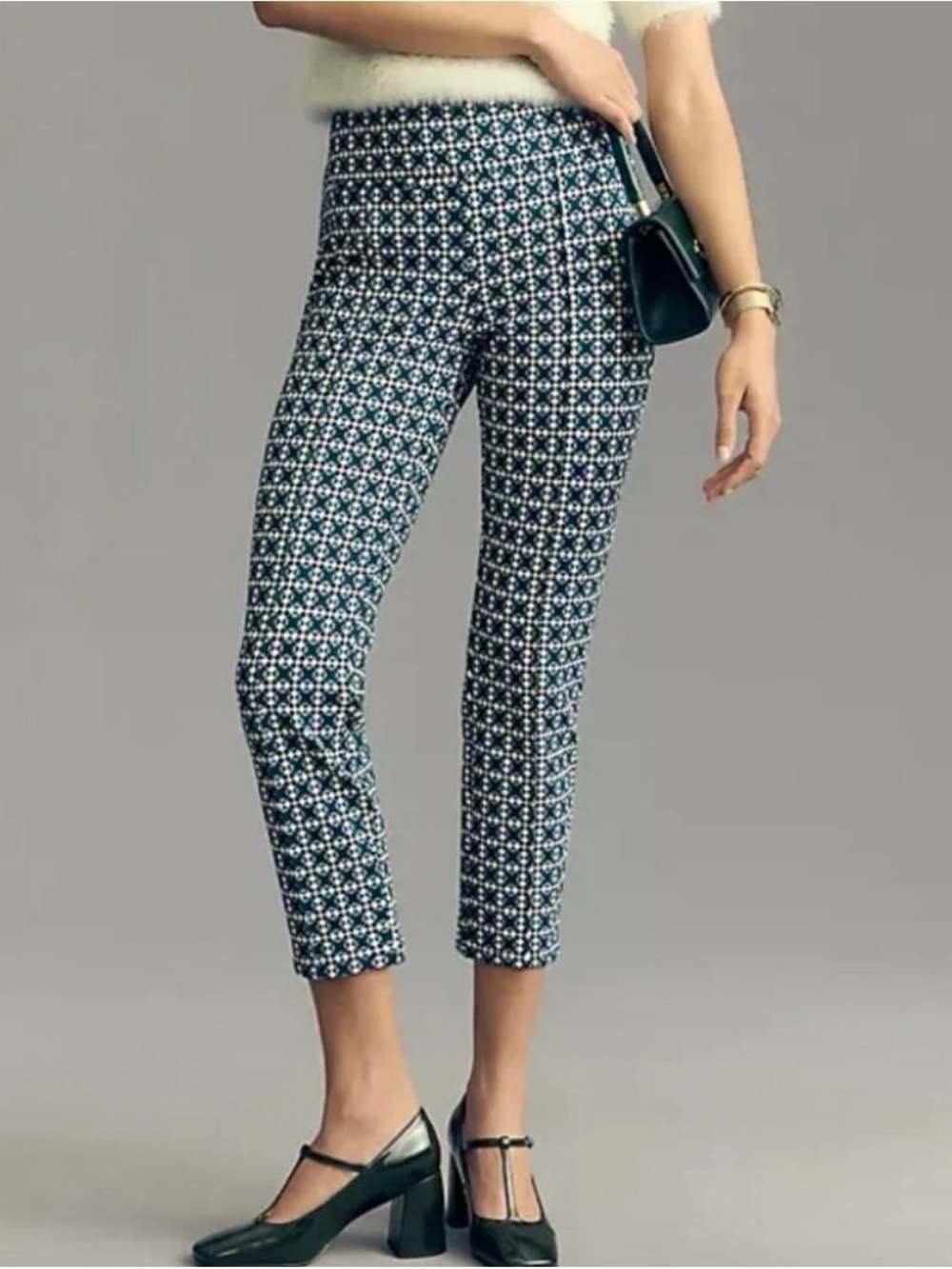 Anthropologie Maeve Tailored Mosaic Print Ankle Pants Blue Size M